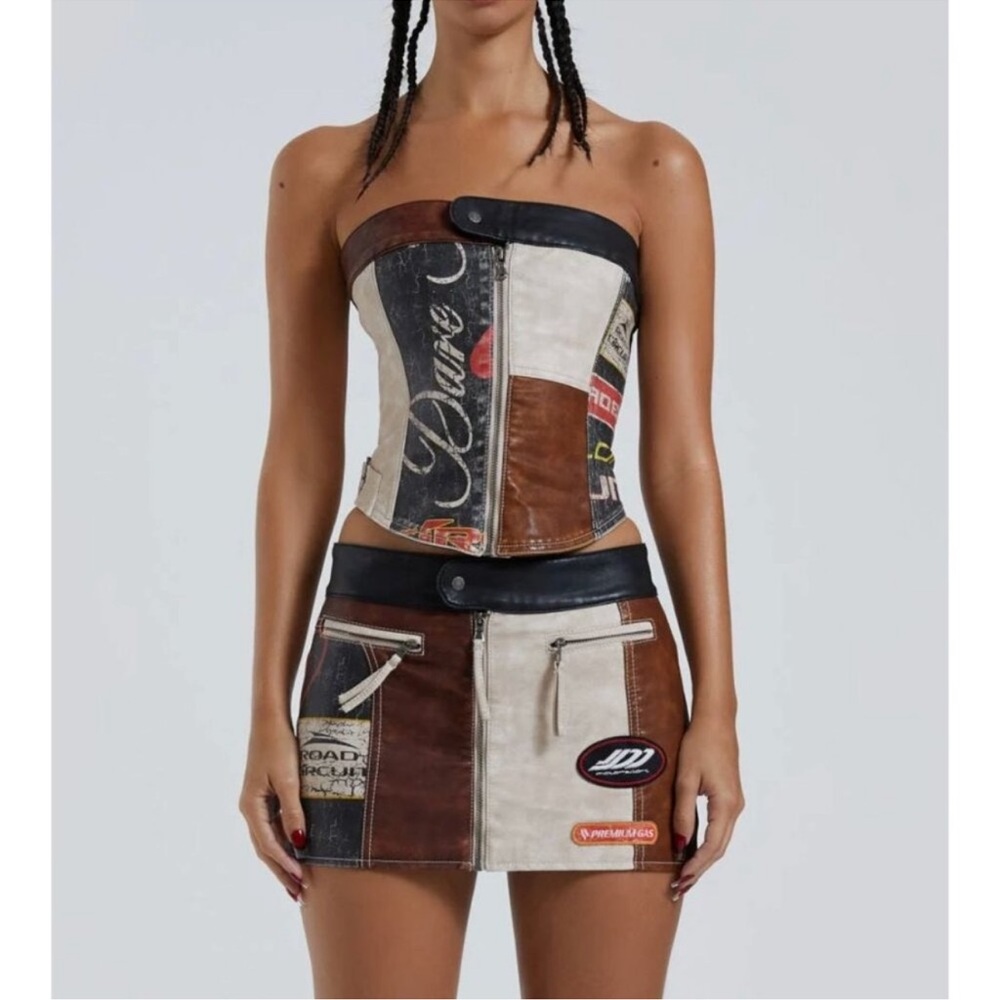Jaded London - Moto Panelled Mini Skirt And Daytona Vegan Leather Corset Top in
